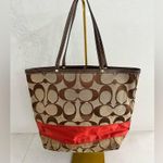 The Coach City Tote Signature Canvas in Brown and Red Photo 4