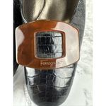 Salvatore Ferragamo Vintage Black Leather Heels Size 9 AA Tortoise Shell Buckle Photo 4