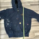 Carhartt  j130-m Navy Blue Duck Canvas Winter Coat Jacket Paint Stained Size L Photo 5