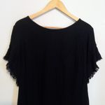 Umgee  Linen Blend Shift Dress-Large-Fringe Trim-Pockets-Keyhole Back-Black-NEW Photo 3