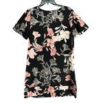 Nicole Miller Dress M Black Linen Blend Floral Summer Boho Chic Resort Tropical Photo 5
