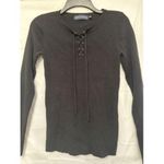 525 America‎ Womens Black Long Sleeve Henley Tie Front Ribbed Top Size Small Photo 1