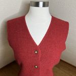 Liz Sport Vintage  Vest Womens Medium Red Boiled Wool V Neck Button Down Tie Back Photo 2