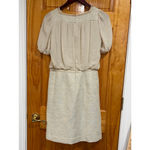 Paul Stuart Silk Chiffon & Tweed Dress Beige Cream Puff Sleeve Size S Photo 8