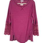 LonoLaKa Womens Maroon Long Lace Sleeves Crew Neck Feminine Vacation Blouse Lrg Purple Size 00 Photo 0
