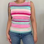 Petite Sophisticate Silk Blend Stretch Striped Sequin Knit Tank Top Sleeveless Photo 1