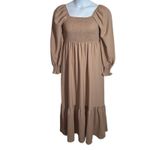 Khaki Boho Festival Maxi Dress Square Neck Ruffle Hem Size Large Tan Photo 4