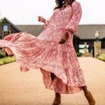 NWT O.P.T. X Anthropologie Floral Poppy Ruffle Tired Bohemian Midi Dress Red Photo 1