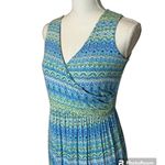 J.Jill Aegean Island Print Blue Green Stretch Maxi Dress Sz XL Wrap V Neckline Photo 5