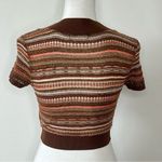 Striped Crochet Knit Top Brown Size M Photo 3