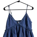 Japna  Womens Navy Blue Smocked Gauze Babydoll Mini Dress Spaghetti Straps Photo 1