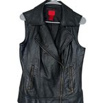 Christina Black Sleeveless Leather Vest with Wide Collar and Asymmetrical Zipper Size M Photo 3
