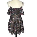 Adrianna Papell Dress Sz 8 Black OffShoulder Floral Embroidery Ruffled Boho Chic Photo 2