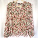 INC New  Floral Mesh Ruffle Tie Neck Peasant Top Camisole Lining White Pink Photo 2