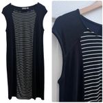 Chico's Travelers Black Front White Stripes Slinky Pullover Dress Size Medium Photo 0