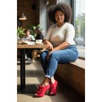 Charlotte Russe  Shoes Womens Red Peep-Toe Booties Ruffled Suede Platform Size 6 Photo 1