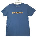 Patagonia  Shirt Womens Medium Blue Organic Cotton Logo Slim Fit Crewneck Tee Photo 1
