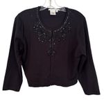Maggy London Silk Blend Beaded Cropped Cardigan Womens Large Black Party Classic Photo 0