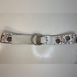 Calvin Klein  Y2K Boho Floral Embroidered White Genuine Leather Belt‎ Size M Photo 3