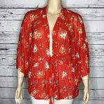 Cato Size 22/24W Red - Floral Print Tassel Tie Front Kimono Cardigan Top Photo 0