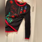 VTG 80s Bobbie Brooks Size S Vintage Holiday Sweater Black Embroidered Peace Photo 5
