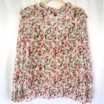 INC New  Floral Mesh Ruffle Tie Neck Peasant Top Camisole Lining White Pink Photo 10