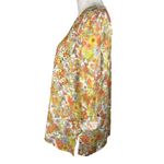Multiples  Top Blouse Retro Floral Large L Semi-Sheer 70s Roll Tab Sleeves Photo 2