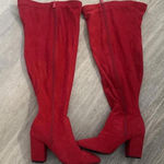 Red Faux Suede Over The Knee Thigh High Boots Block Heel 7.5WW Size 7.5 Photo 0