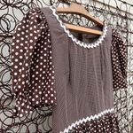 Vintage brown and white polka dot puff sleeve square dance dress MEDIUM Photo 4