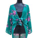 Torrid Green and Pink Floral Chiffon Kimono Sheer Medium Large Photo 0