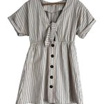 Le lis  Mini Shirt Dress Womens S Cream Striped Tie Front Cut Out Cottagecore Photo 2