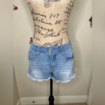 Mossimo High Rise Frayed Hem Light Blue Denim Embroidered Shorts Size 8 Photo 1