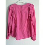 Loft Women's Hot Pink Clip Smocked Dots Long Sleeve Ruffle Blouse Top Size Large Photo 4