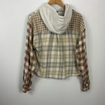 American Eagle Cropped Flannel Hoodie Shirt Plaid Distressed Womens Medium Photo 2