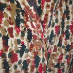 Notations 1X Short Sleeved Button Down Collared Top Plus Tan Red Print Workwear Photo 1