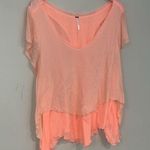 Free People  Layered Coral Summer Shirt Asymmetrical Hem L Photo 3