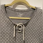L.L.Bean Size S Gray Cream Print Cotton Lace Up Henley Tee Shirt 3/4 Sleeve Photo 3
