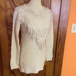 Xhilaration Boho Fringe Knit Sweater Cream Off-White Chunky Bohemian Pullover Photo 5