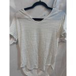White Metallic Stripe V Neck Short Sleeve Lightweight Knit Top Size Medium Photo 2
