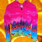 Dolcezza Simply Art Pink, Blue,‎ Red and Green Button Up Jacket Size Medium Blue Photo 0