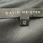 David Meister  Black Asymmetric Neck Jersey Dress Size 12 Ruched Sheath Cocktail Photo 4