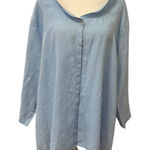 Flax Light Blue Button Up Tunic Top 100 Percent Linen Women's Large Lagenlook Photo 0