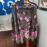 Dennis Basso  Black Sheer Black Peasant Top with Floral Graphic + Tassels size M Photo 1