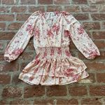 Princess Polly  Cream & Red Floral Sheer V-Neck Wide Smocked Waist Mini Dress 8 Photo 0