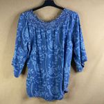 Pioneer Woman Blue Floral Print Smocked Neck 3/4 Sleeve Blouse Boho Top Size L Size L Photo 2