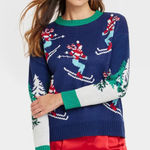 33 Degrees Women’s Ugly Christmas Ski Sweater XS Blue Holiday Knit Pullover NWT Multiple Photo 0