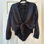 DO+BE Black Lace Tie-Front Women's Bodysuit Photo 0