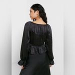 Top Shop Black Satiny Puffed Sleeve Blouse Size 10 Photo 2