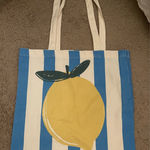 Blue and Yellow Striped Lemon Canvas Tote Bag Photo 0