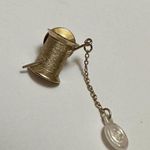 Signed Avon Sewing Thread Spool Button Dangle Gold Tone Lapel Tack Pin Photo 3